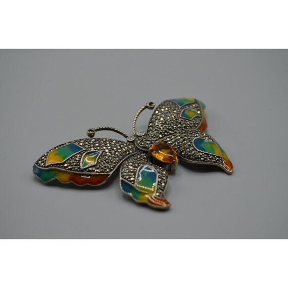 Colorful Butterfly Pin Brooch Sterling Silver Crystal Enamel LARGE Moth 47.13g - Picture 5 of 8